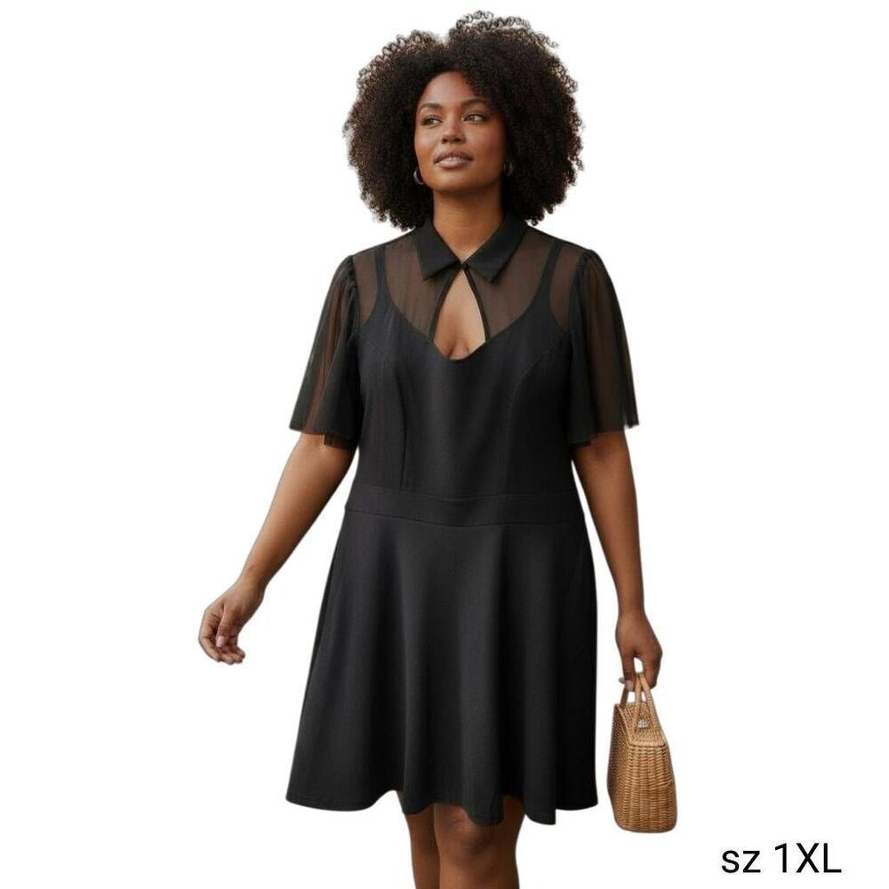 Little Black Dress Sexy Short Flouncy Sheer Sleeves Stretchy